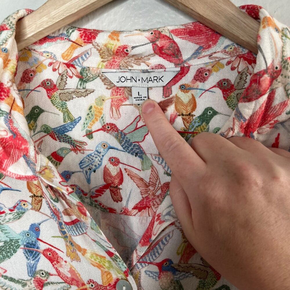 John Mark Hummingbird Print Button Up Art To Wear… - image 3